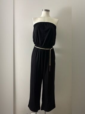 Zesica Strapless Black Jumpsuit with Chain Detail